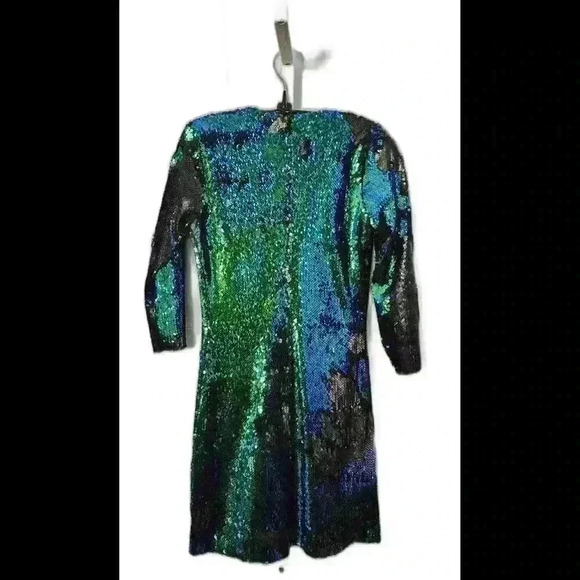 Zara basic Collection turquoise sequin mini 3/4 sleeve dress - Picture 5 of 5